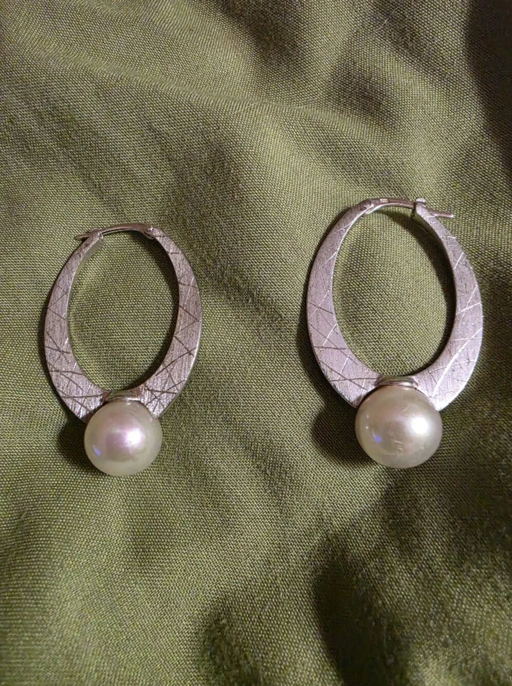 Sterling Silver Hoop Earrings with Pearl Drops - Women Jewelry